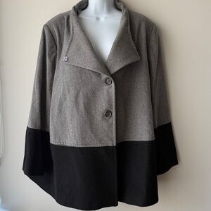 ANTEAPLUS Chic Plus 2X Gray and Black Colorblock Wool Blend Coat Minimalist